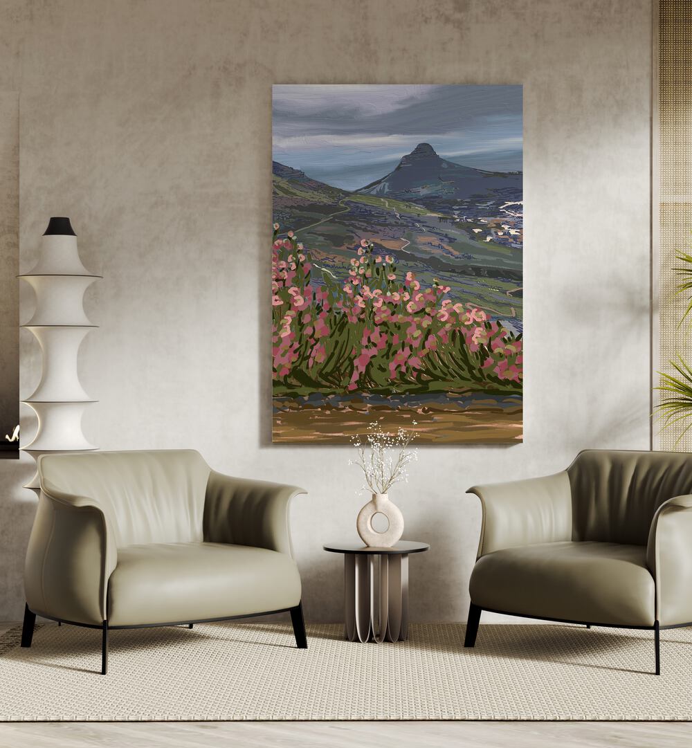 Experience tranquility with PETALS AND PEAKS II, LANDSCAPE PAINTINGS showcasing nature's beauty and floral harmony.