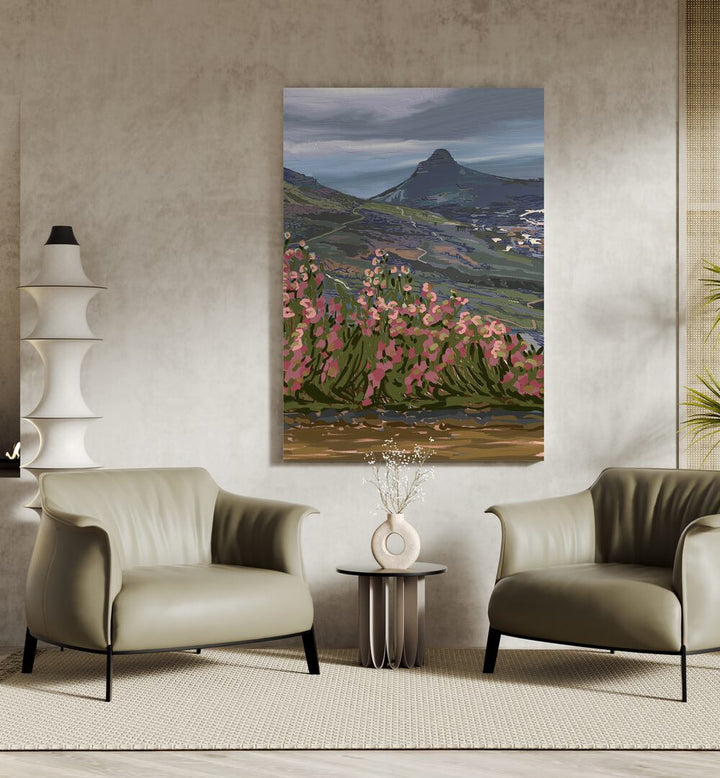 Experience tranquility with PETALS AND PEAKS II, LANDSCAPE PAINTINGS showcasing nature's beauty and floral harmony.