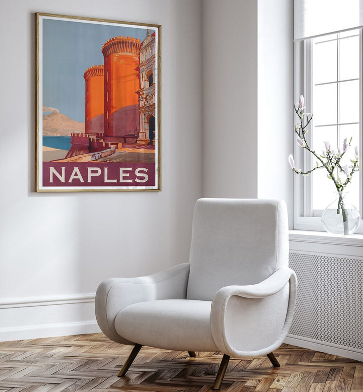 Stylish NAPLES, VINTAGE TRAVEL POSTERS framed in a modern space, showcasing the charm of this iconic Italian city.