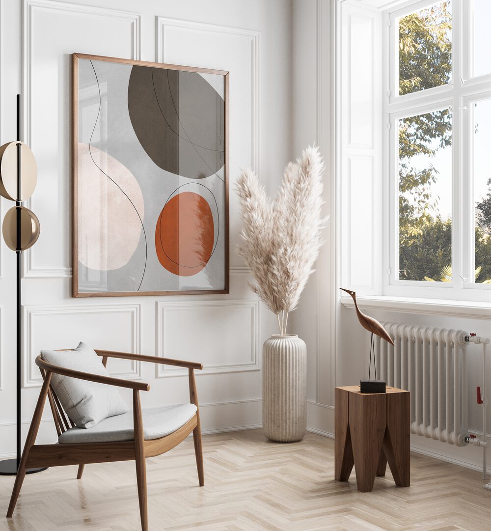 Stylish interior showcasing EXPRESSIVE VII, ABSTRACT PAINTINGS, enhancing creativity and artistic ambiance.