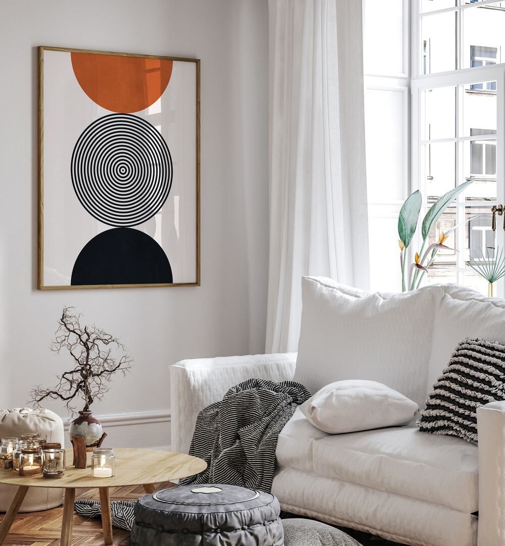 Modern decor featuring LINES AND CIRCLES XXIX, GEOMETRIC ART PRINTS, adds style to any living space.