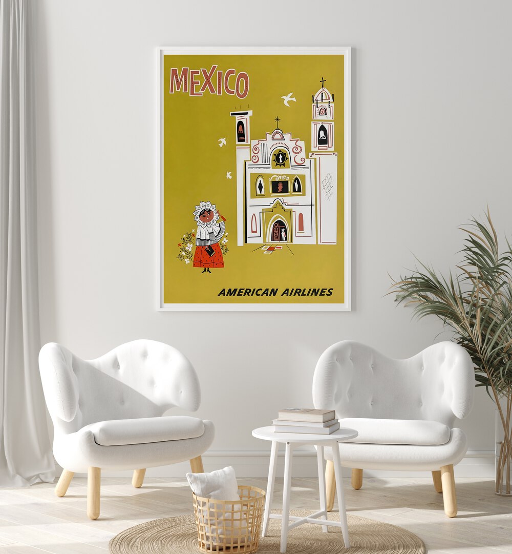 Bright vintage poster showcasing MEXICO AIRLINES I, VINTAGE TRAVEL POSTERS, perfect for adding charm to any space.