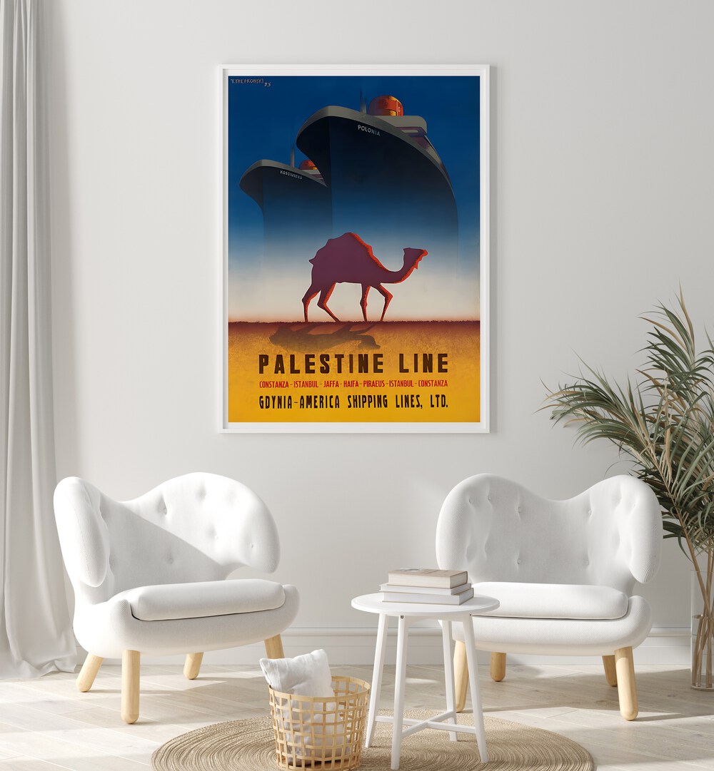 Explore the charm of PALESTINE, VINTAGE TRAVEL POSTERS featuring a camel against stunning ships. Perfect for travel lovers!