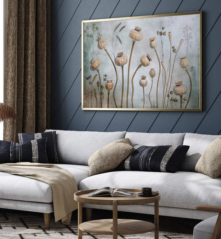 PAPAVER, FLORAL FLOWER PAINTINGS adorn a stylish living room, showcasing elegant floral designs and modern decor.