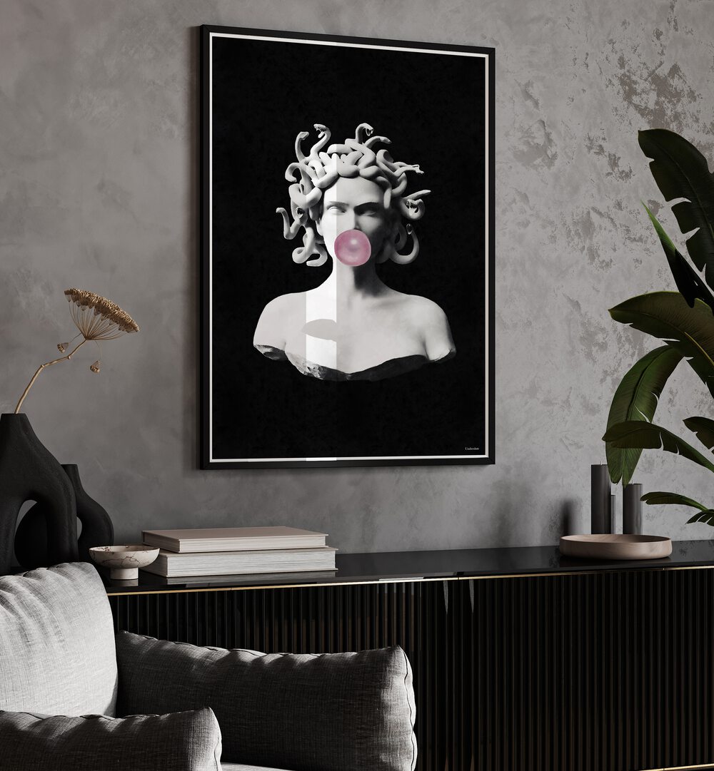 Medusa Pink Bubblegum, Altered Art Prints by Underdott adds whimsical charm to any space with its playful twist.