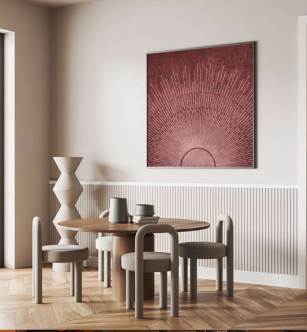 Elegant SUN JAPON LINES, BOHO ART PAINTINGS enhance modern interiors with stunning design by Emel Tunaboylu.