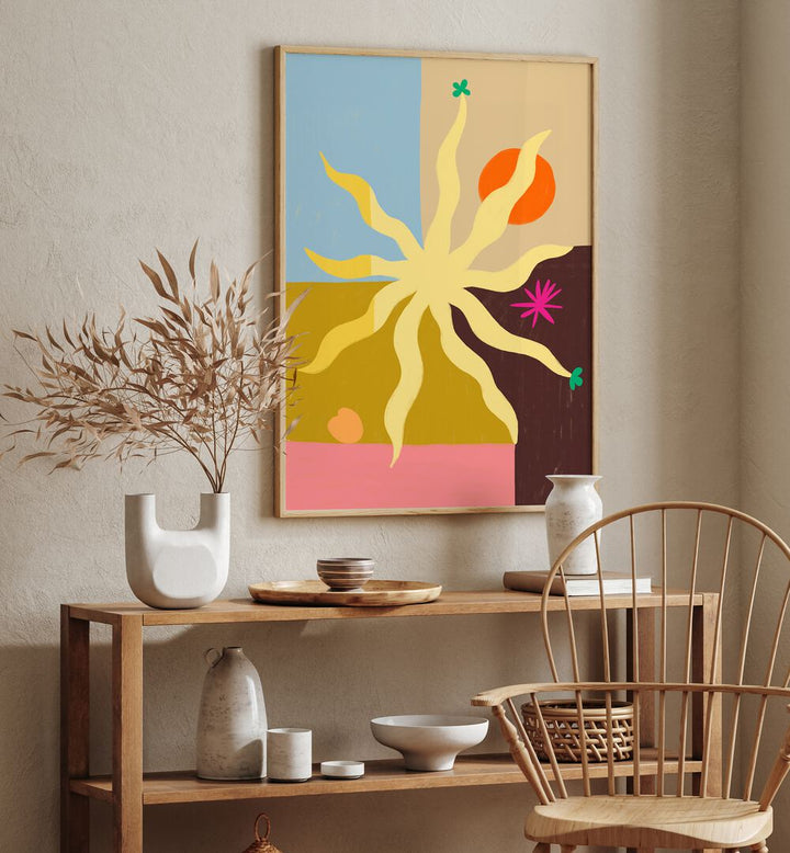 Vibrant art piece featuring THE SUN II, ZODIAC design, perfect for enhancing your space's astrological vibe.