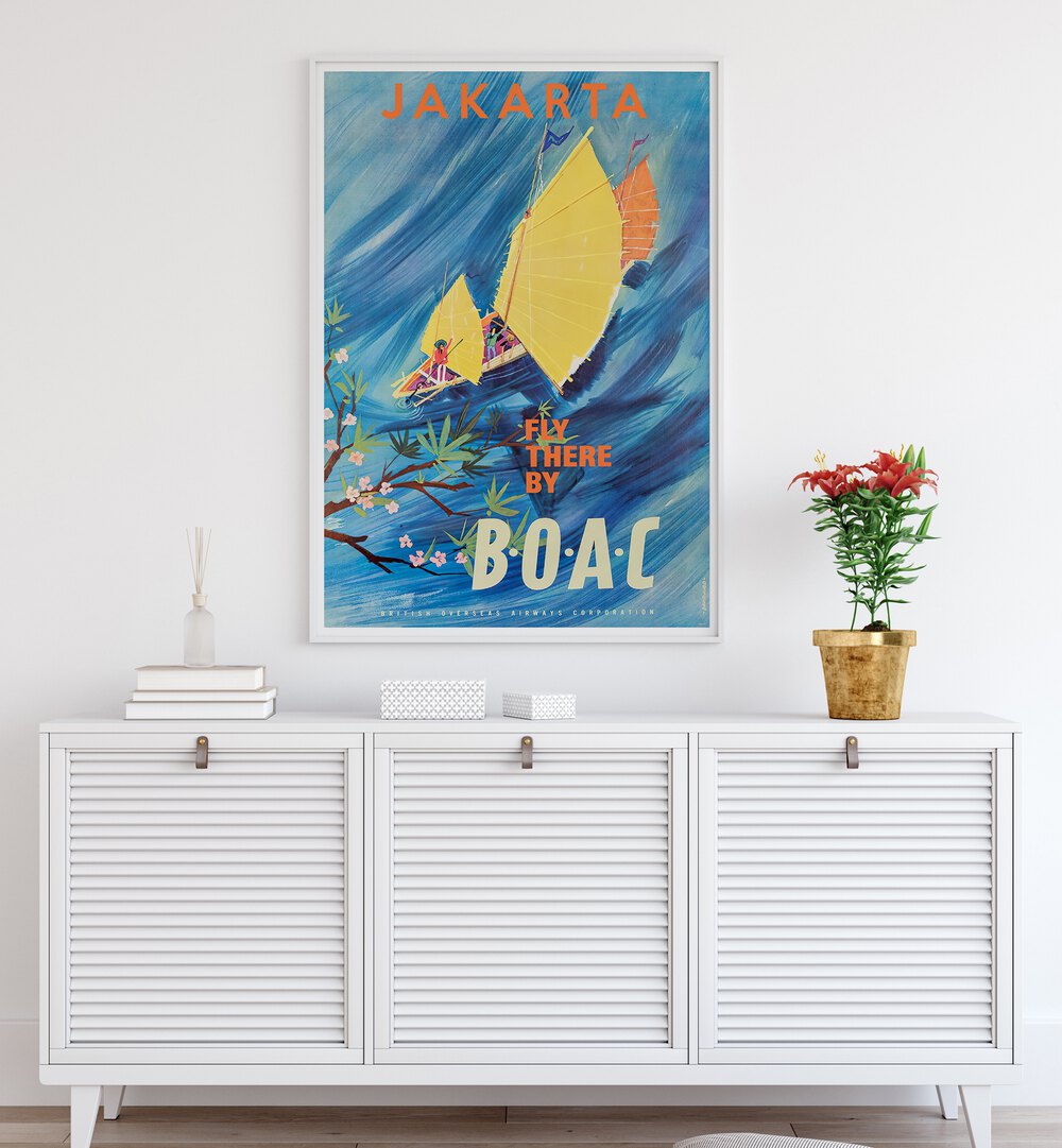 Discover JAKARIA, VINTAGE TRAVEL POSTERS showcasing vibrant Jakarta art, perfect for home or office decor.