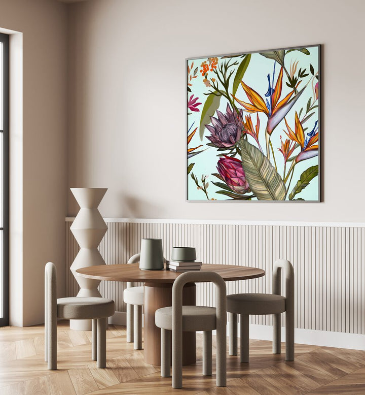 Elevate your space with PROTEAS AND IRIS, FLORAL FLOWER PAINTINGS featuring vibrant blooms and unique textures.