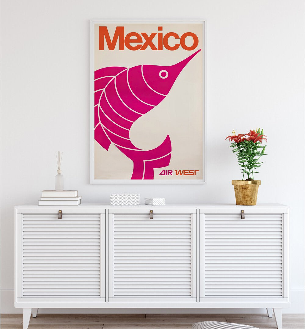 Vibrant MEXICO I, VINTAGE TRAVEL POSTERS featuring a bold fish design, perfect for travel enthusiasts.