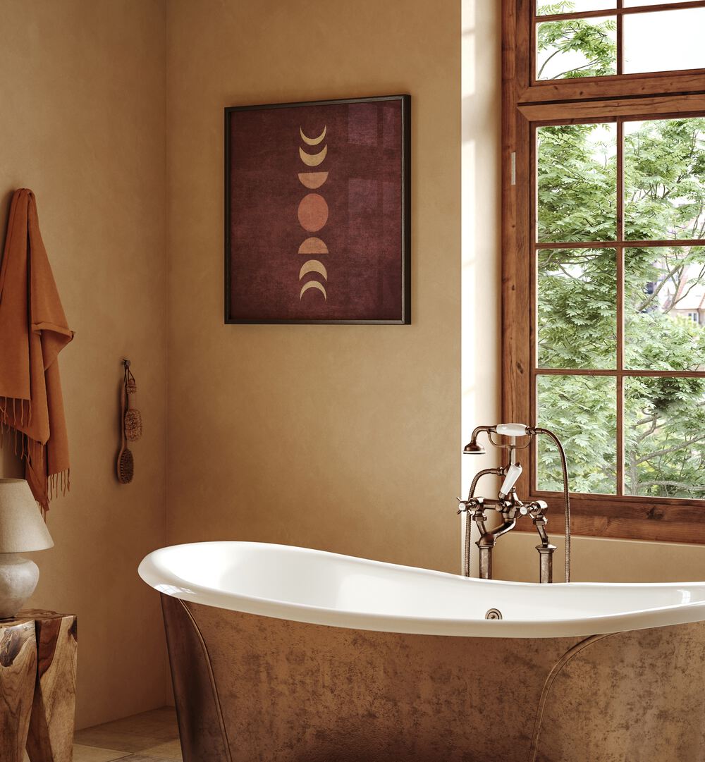 Transform your space with VISNE MOON PHASES III, BOHO ART PAINTINGS, showcasing enchanting moon phases in a serene setting.