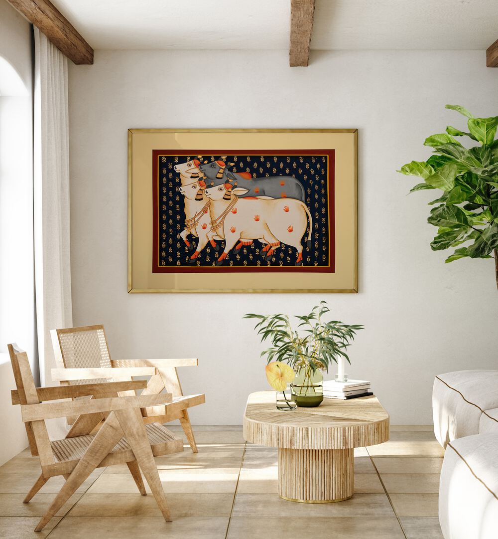 Vibrant TRADITIONAL COW , INDIAN ART PAINTINGS enhance your space, showcasing India's rich cultural heritage beautifully.