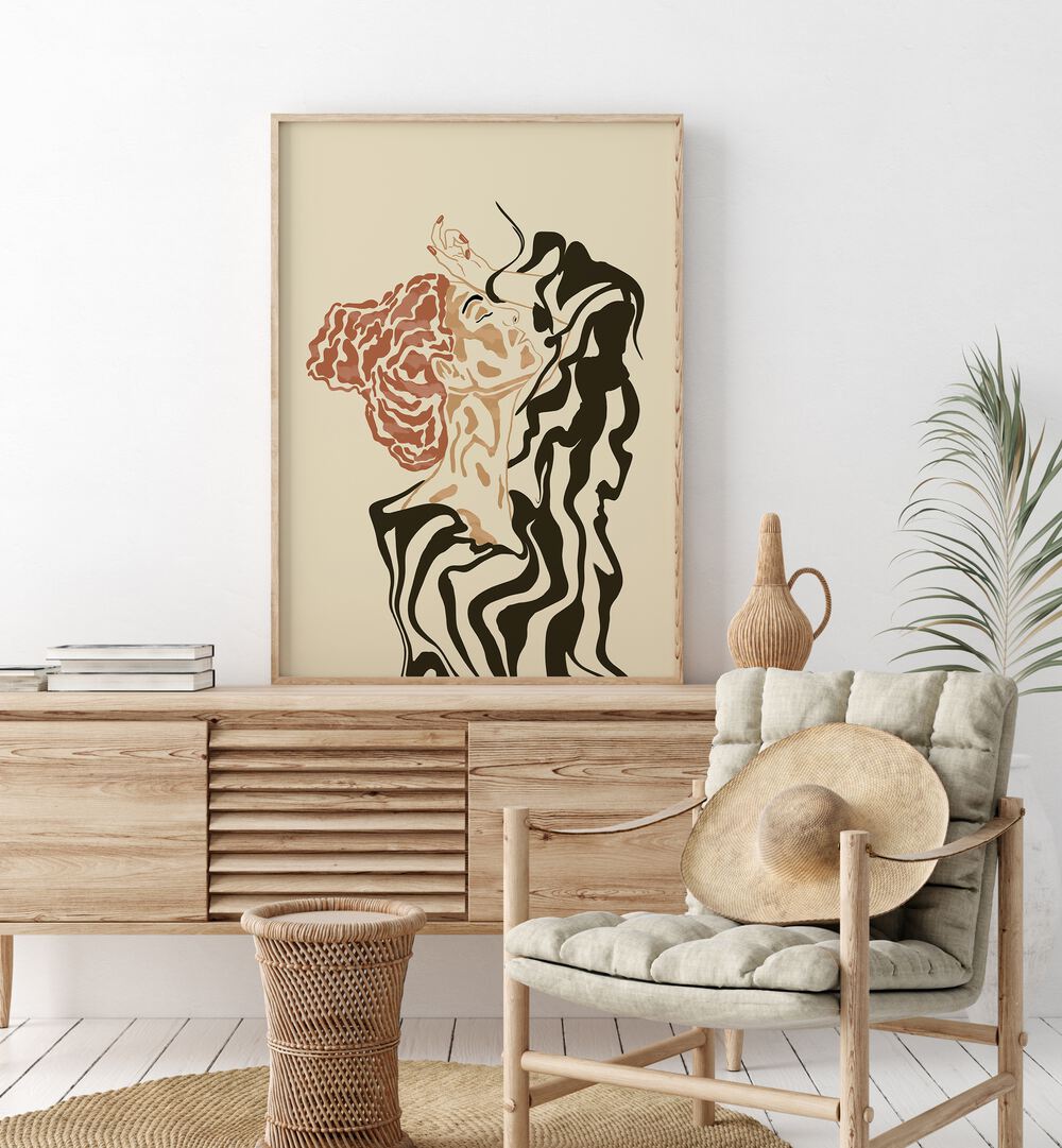 Chic WOMAN IN A STRIPED BLOUSE, BOHO ART PAINTINGS elevate your space with a modern aesthetic and unique style.