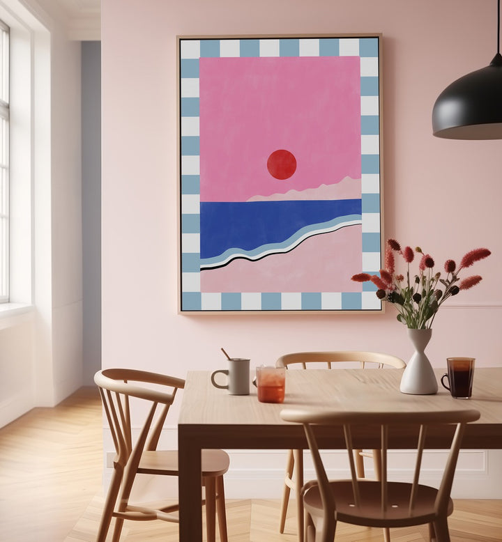 Elevate your decor with "Pink Sky, Landscape Paintings" by Elena Ristova, showcasing a serene sunset view.
