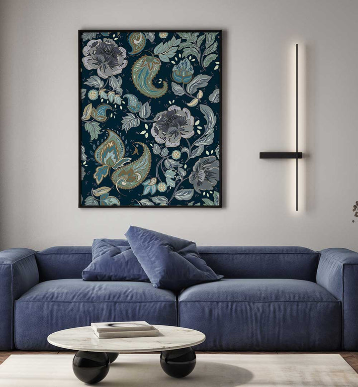 Transform your space with MOONSHINE BLUE, PATTERN ART PRINTS showcasing vibrant floral designs and contemporary style.