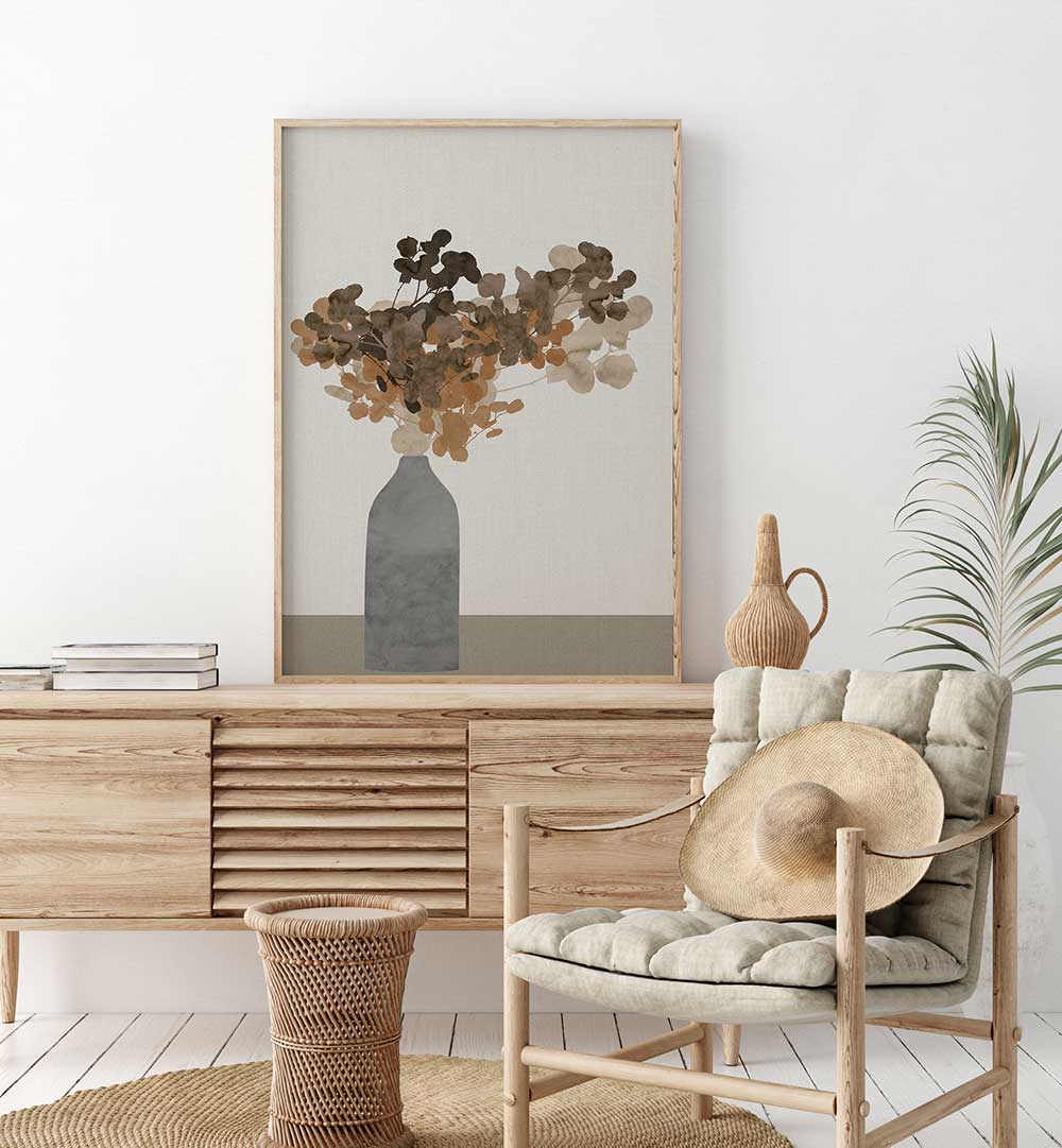 Elegant dried flowers in vase, showcased in floral flower paintings, perfect for home decor and enhancing any space.