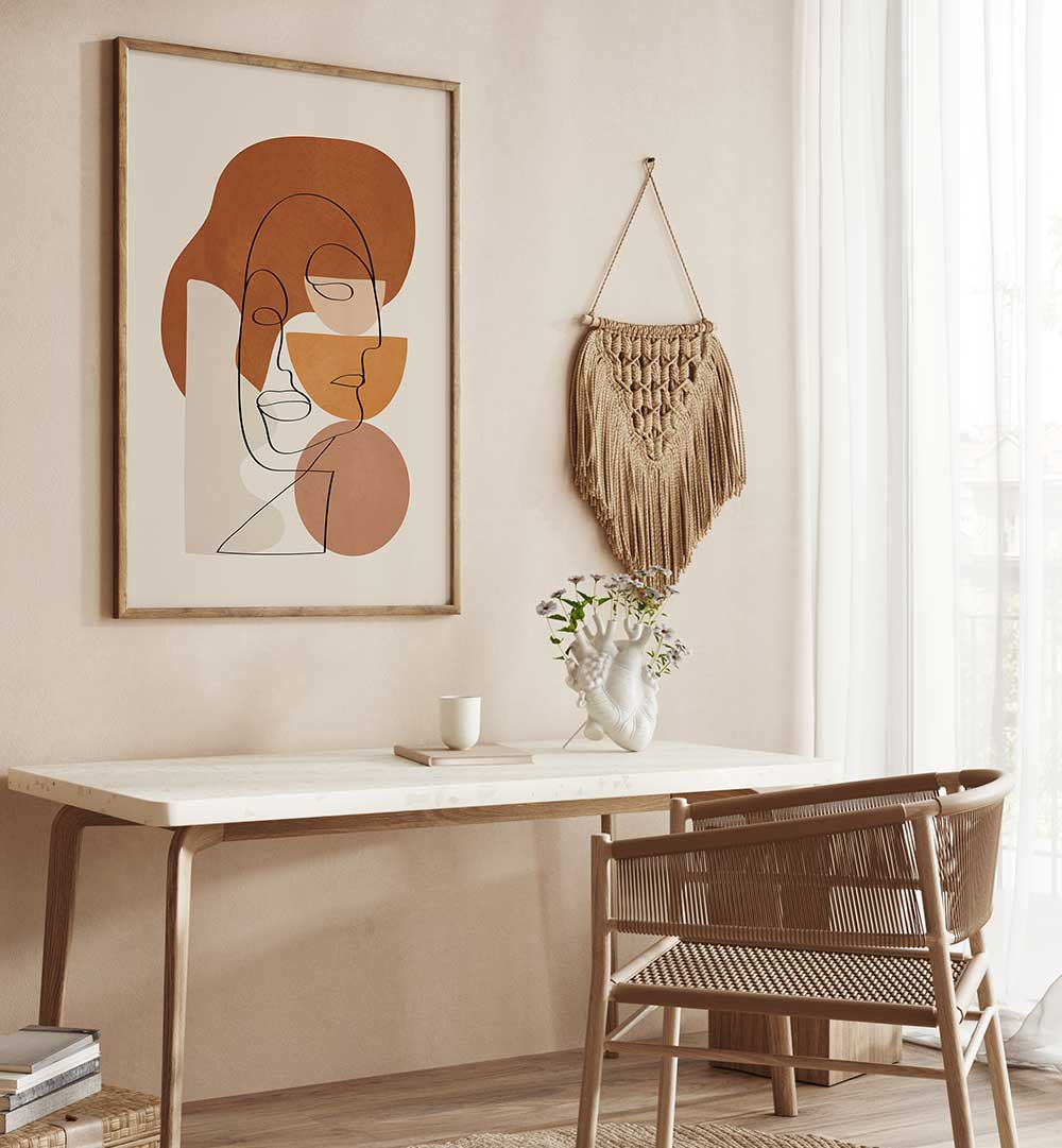 ABSTRACT CLAY FACES II , BOHO ART PAINTINGS