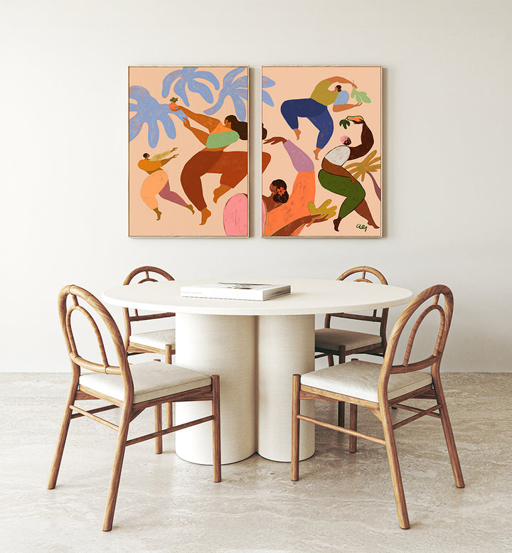 DANCE OF JOY , SET OF 2 PAINTINGS