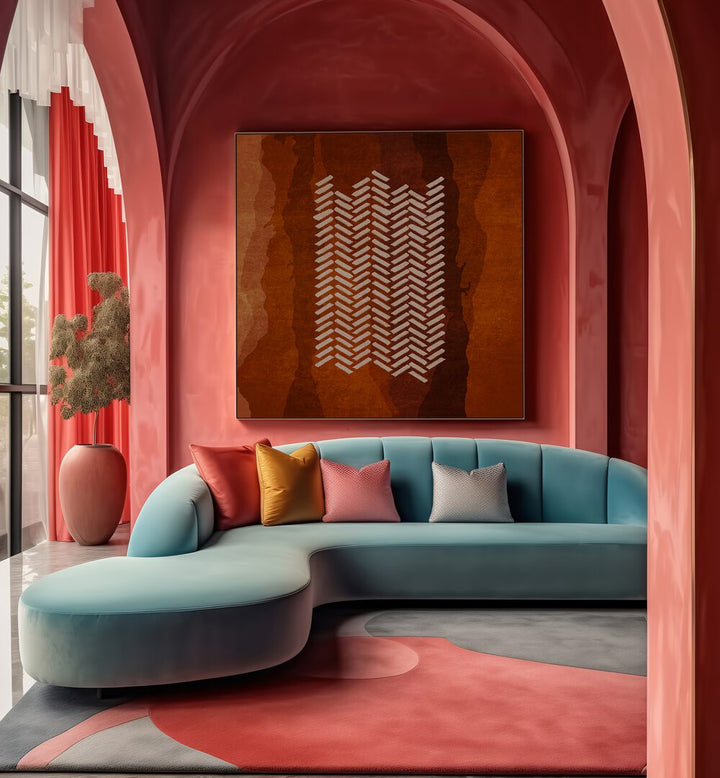 Stylish living room featuring BALIK SIRTI DESEN, BOHO ART PAINTINGS by Emel Tunaboylu, enhancing modern decor.