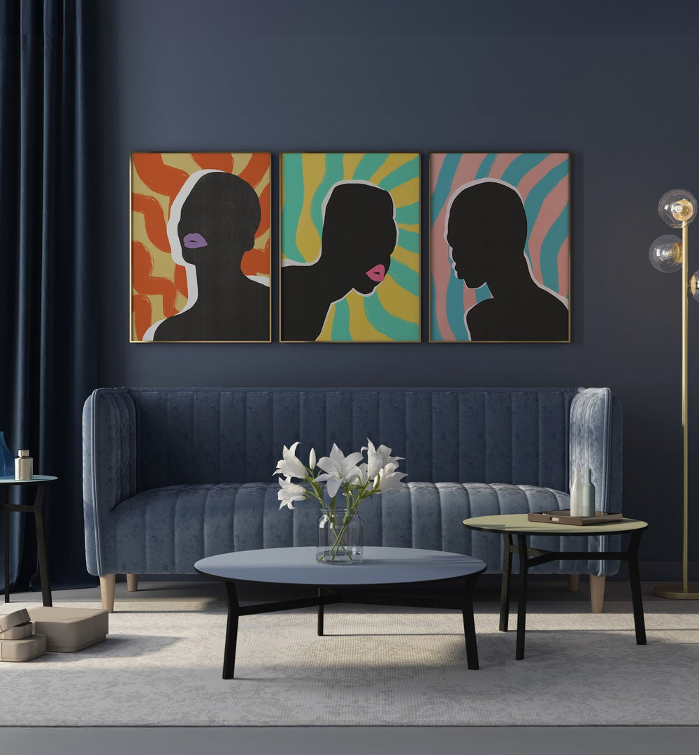 Brighten your space with the COLOURFUL SYMPHONY SET, SET OF 3 PAINTINGS, perfect for home or office decor.