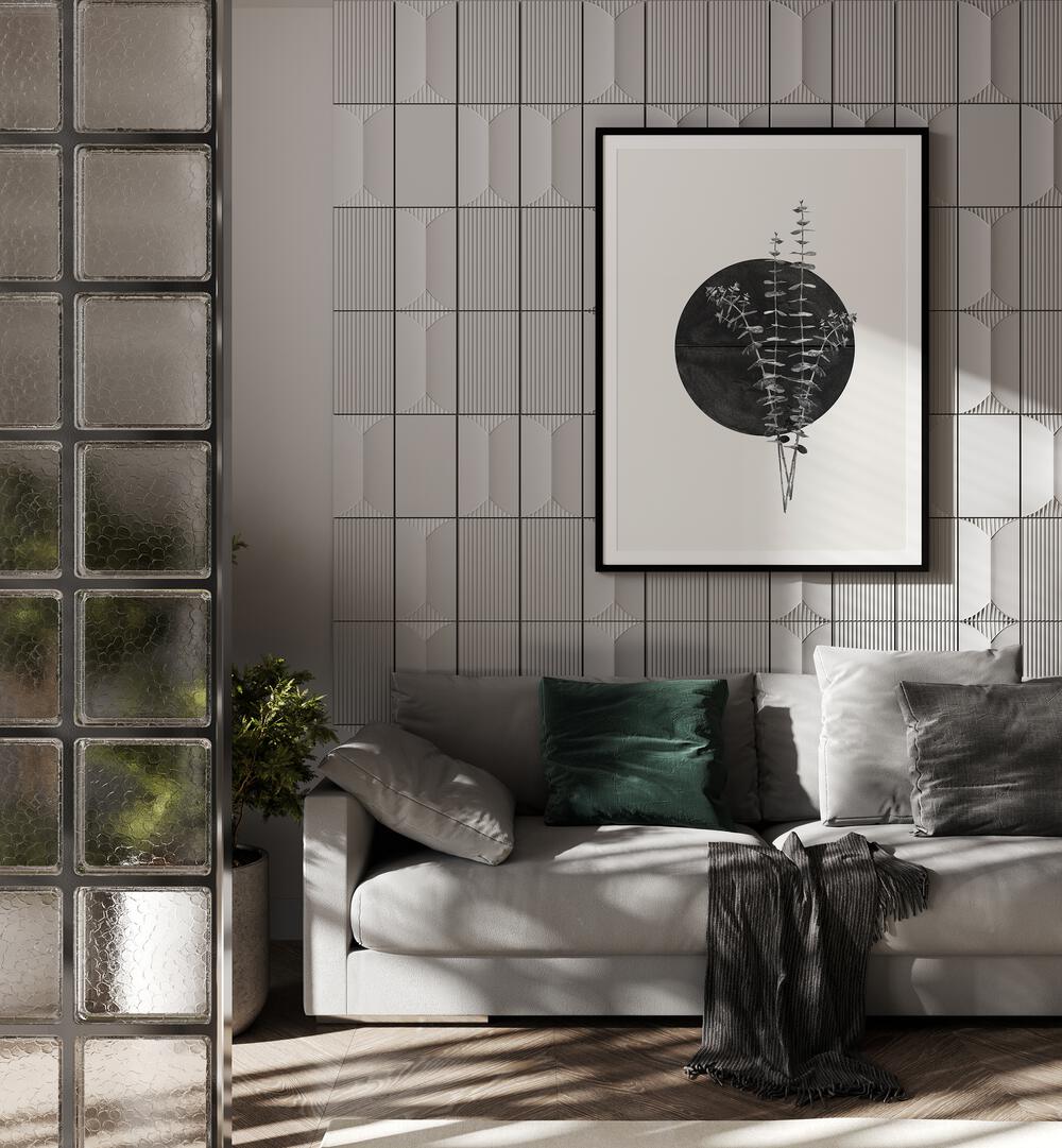 Stylish living room featuring PLANT AND BLACK SUN, FLORAL FLOWER PAINTINGS for a modern, vibrant decor.