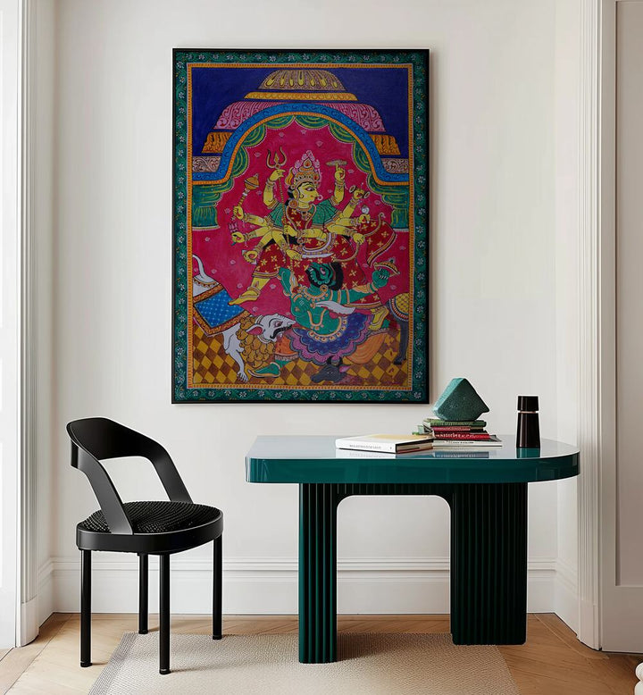 GODDESS DURGA, INDIAN ART PAINTINGS showcasing divine strength and grace in a vibrant, captivating display.