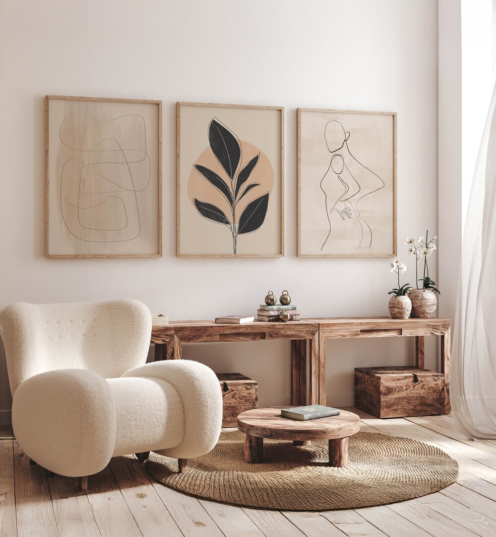 Enhance your space with the TRANQUIL ESSENCE SET, SET OF 3 PAINTINGS, showcasing serene art and harmonious design.