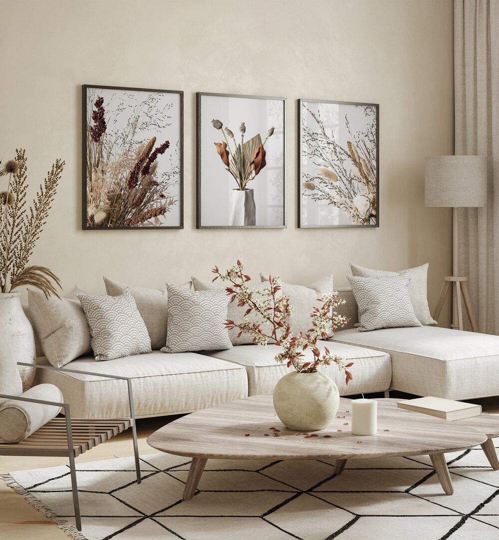 Stylishly decorate your home with the WHISPERING FIELDS SET, SET OF 3 PAINTINGS, showcasing nature's beauty.