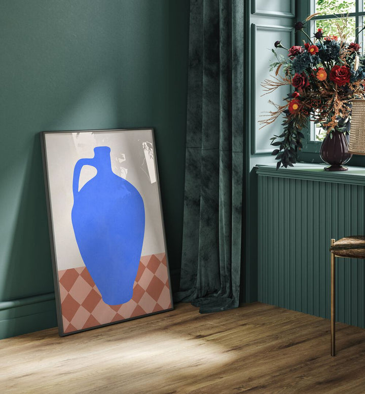 Vibrant TRIBAL SHAPES VII, GEOMETRIC ART PRINTS displayed in a stylish interior, enhancing contemporary decor.