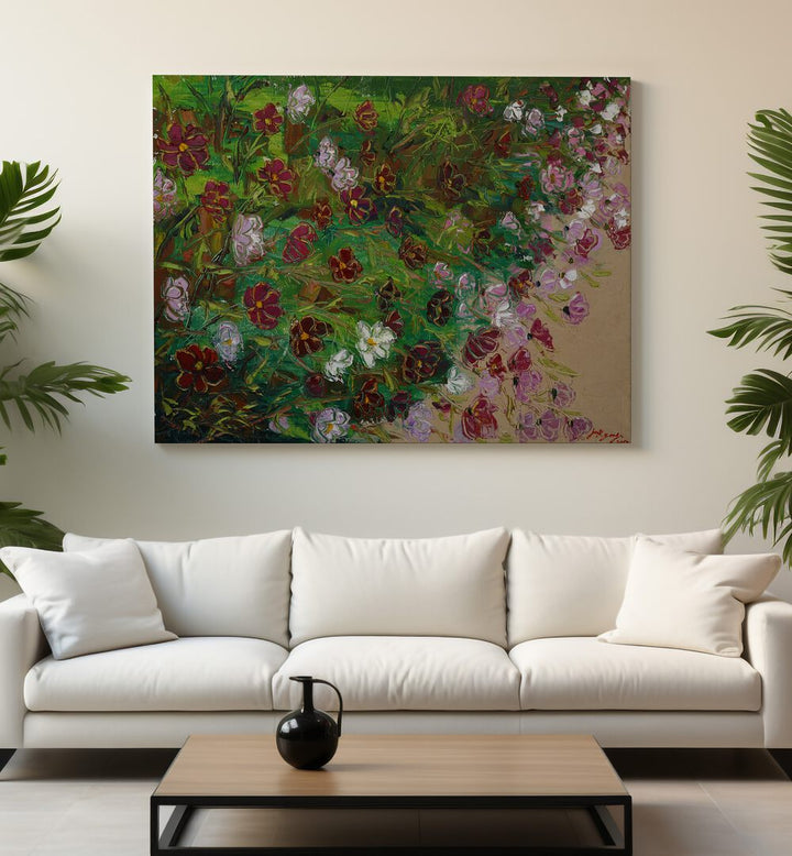 Vibrant COSMOS CANVAS, FLORAL FLOWER PAINTINGS enhance modern interiors with colorful floral designs.