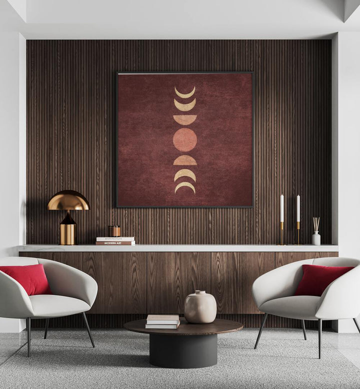 Stylish living room featuring VISNE MOON PHASES III, BOHO ART PAINTINGS, perfect for cosmic-inspired decor.