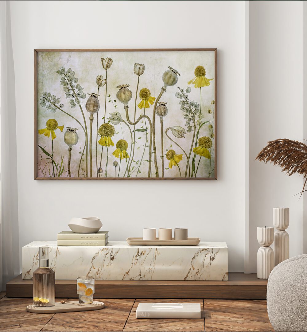 Vibrant POPPIES AND HELENIUM, FLORAL FLOWER PAINTINGS enhance elegant home decor with stunning floral arrangements.