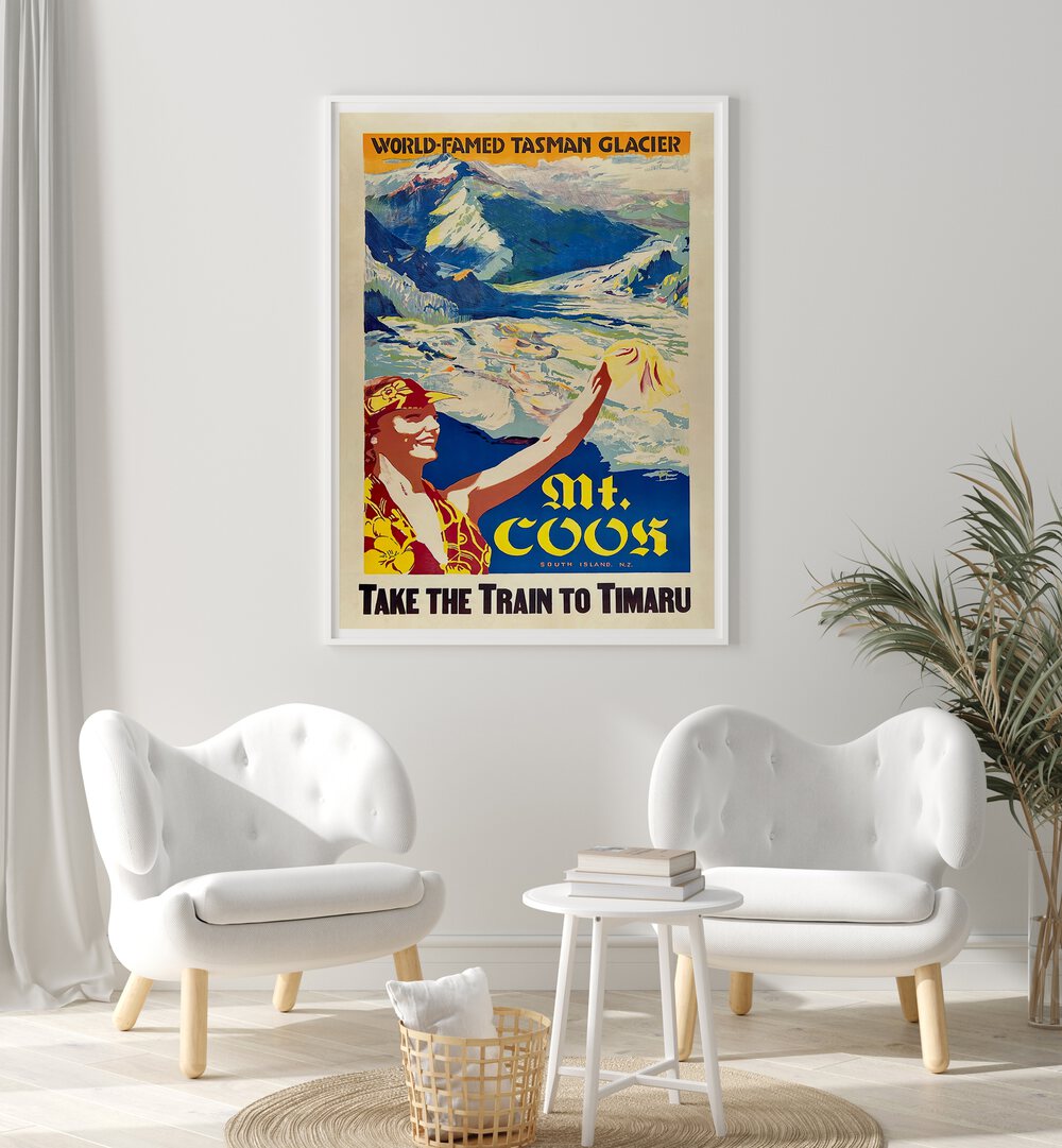 MT COOS Vintage Travel Posters enhance your decor, featuring the Tasman Glacier and classic travel charm.