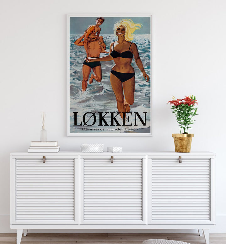 Vintage travel poster of LOKKEN BEACH DENMARK, capturing summer joy and nostalgia in stunning artwork.
