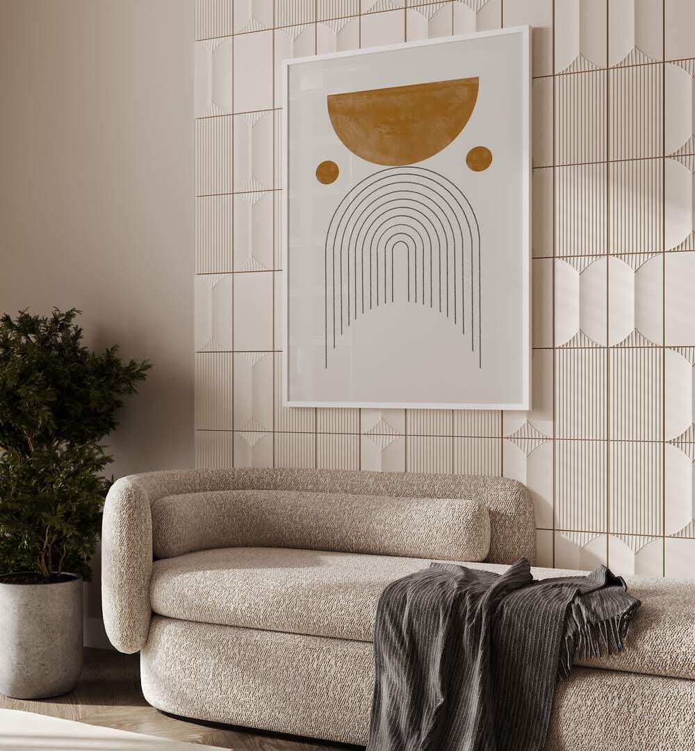 Stylish living space featuring MODERN SOFT WATERCOLOR BALANCE, BOHO ART PAINTINGS by Miuus Studio, radiating elegance.