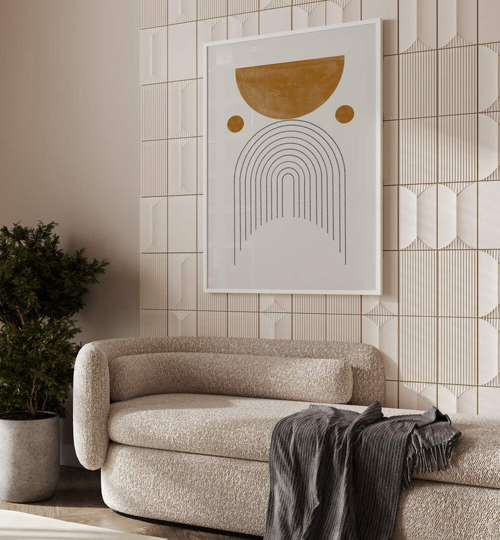 Stylish living space featuring MODERN SOFT WATERCOLOR BALANCE, BOHO ART PAINTINGS by Miuus Studio, radiating elegance.