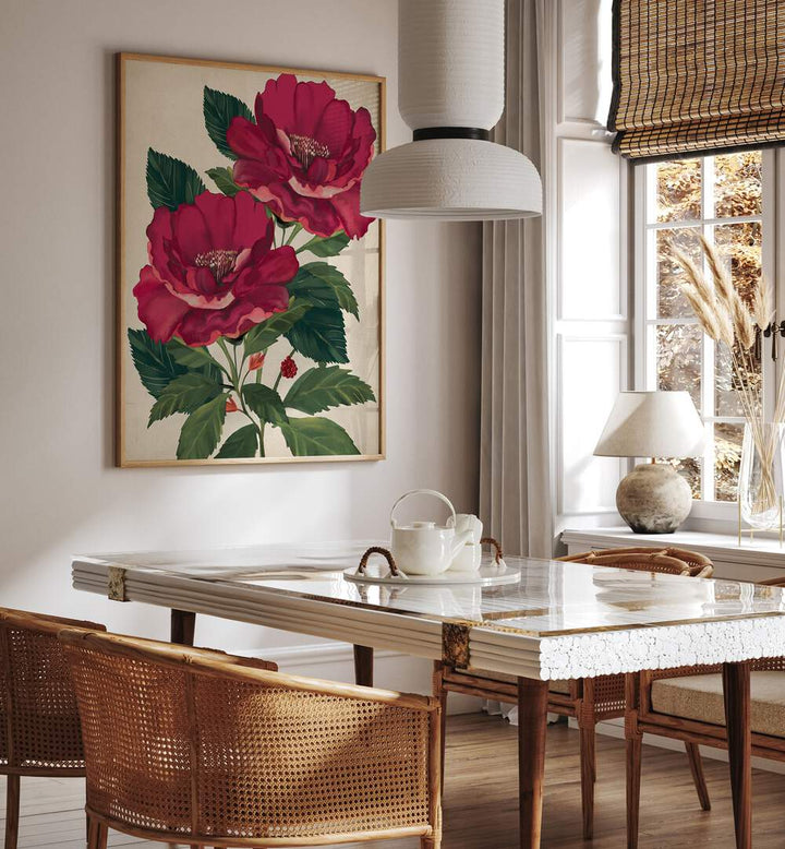 Elegant “ROSE OF PROVIDENCE, FLORAL FLOWER PAINTINGS” enhancing a stylish dining space, symbolizing hope and beauty.