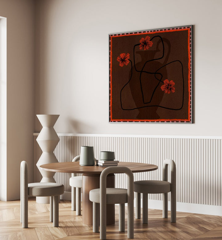 Modern interior featuring OUT OF VASE BLOOMS III, FLORAL FLOWER PAINTINGS, adding elegance to your decor.
