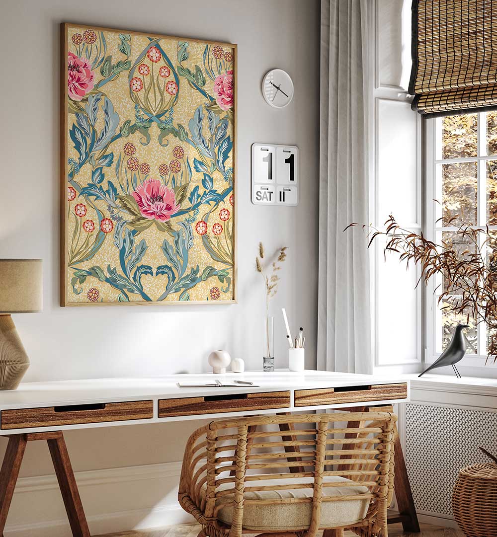 Transform your space with MORRIS OPULENT I, PATTERN ART PRINTS featuring vibrant floral designs in a stylish setting.