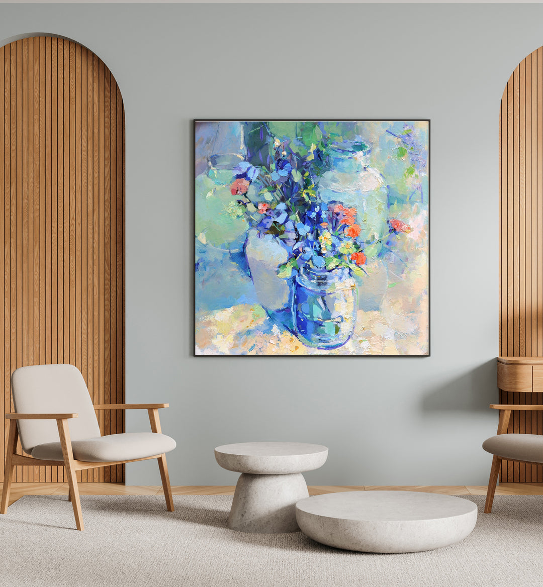 Vibrant WILD FLOWERS, FLORAL FLOWER PAINTINGS in a cozy home setting, perfect for nature lovers and floral enthusiasts.