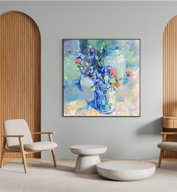 Vibrant WILD FLOWERS, FLORAL FLOWER PAINTINGS in a cozy home setting, perfect for nature lovers and floral enthusiasts.