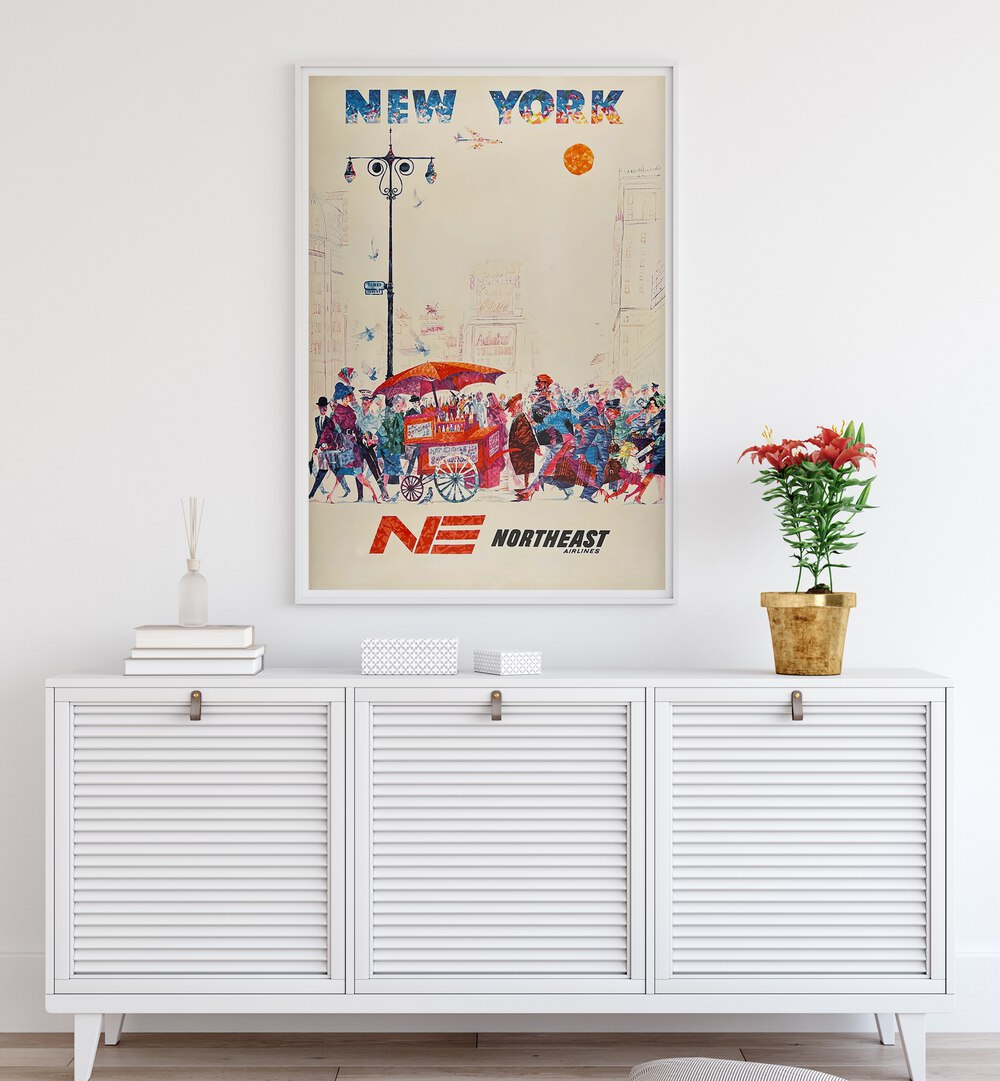 Vibrant NEW YORK I, VINTAGE TRAVEL POSTERS capturing the essence of the Big Apple in a stylish home setting.