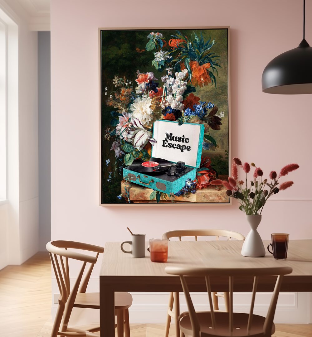 MUSIC ESCAPE, FLORAL FLOWER PAINTINGS by Dikhotomy brighten your space with vibrant flowers and harmonious music.