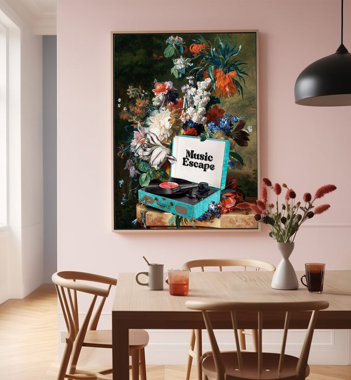 MUSIC ESCAPE, FLORAL FLOWER PAINTINGS by Dikhotomy brighten your space with vibrant flowers and harmonious music.