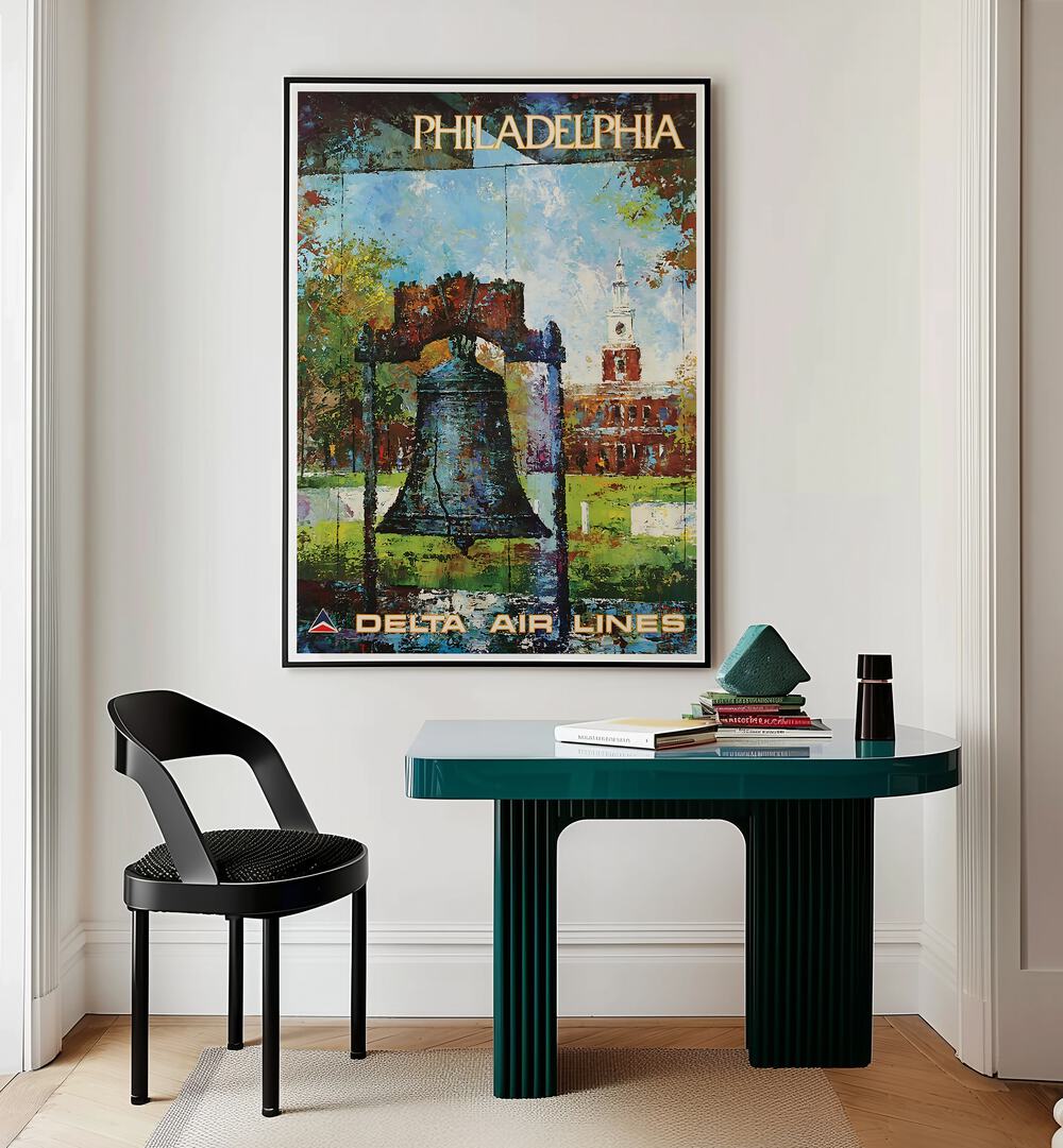 Decorate your space with PHILADELPHIA, VINTAGE TRAVEL POSTERS showcasing the iconic Liberty Bell and historic charm.