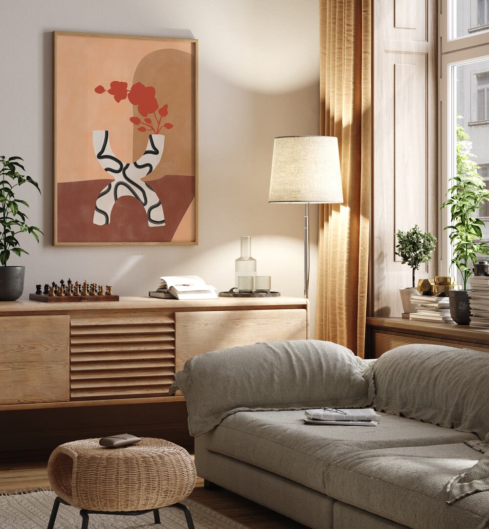 Stylish WHITE AND BLACK FLOWER POT, BOHO ART PAINTINGS by Elena Ristova enhance any modern living space beautifully.