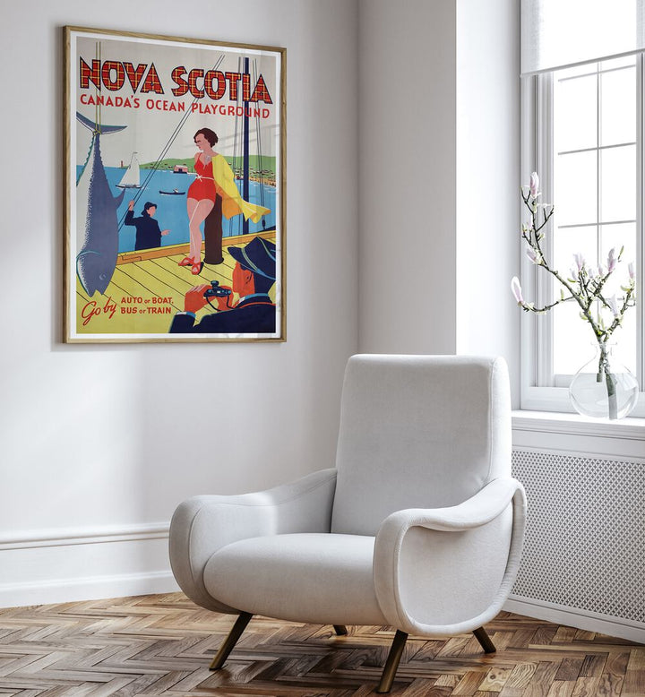 NOVA SCOTIA VINTAGE TRAVEL POSTERS showcasing charming coastal scenes, perfect for maritime decor enthusiasts.