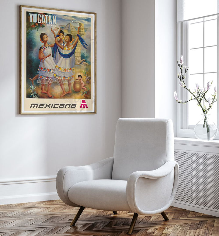 Vibrant MEXICANA YUCATAN, VINTAGE TRAVEL POSTERS enhance your decor with Mexico's rich culture and stunning landscapes.
