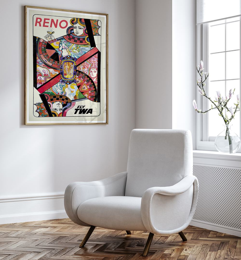 Stylish RENO Vintage Travel Posters framed, perfect for adding a nostalgic touch to any living space.