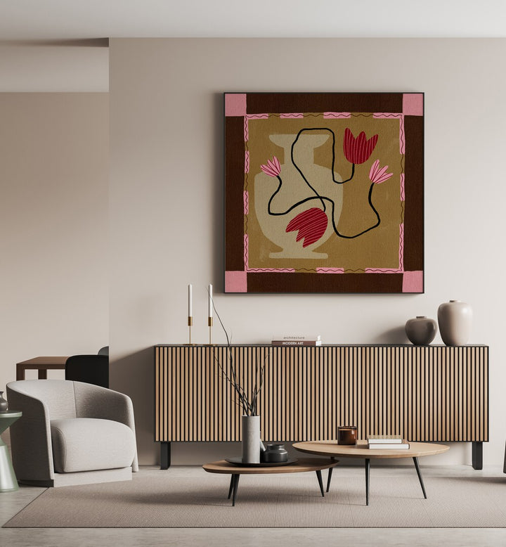 Stunning OUT OF VASE BLOOMS IV, FLORAL FLOWER PAINTINGS, enhances contemporary decor with vibrant floral artistry.